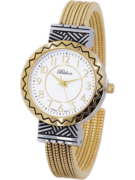 Women\'s Gold Silver Analog Quartz Metal hinged Bangle Pearl Cuff Bracelet Watch main image 7